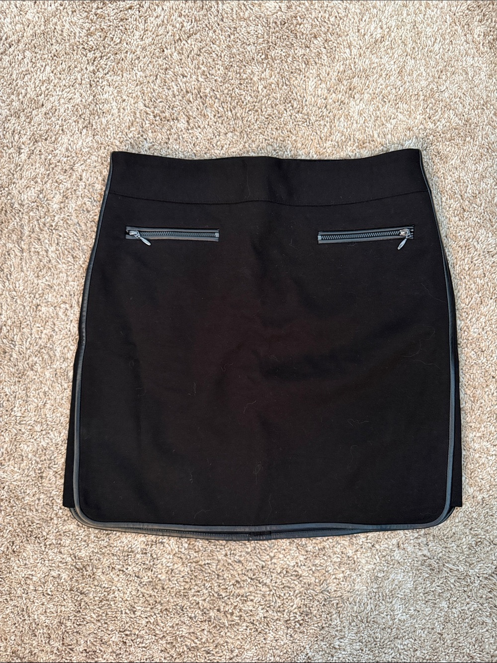 White House Black Market Faux Leather Trim Black Zip-Pocket Skirt